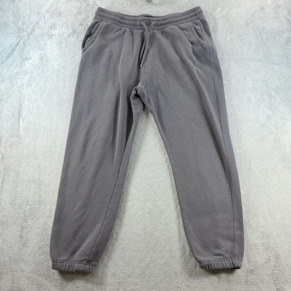 Hollister Men's Gray Fleece Sweatpants XL Regular Drawstring Tapered Logo